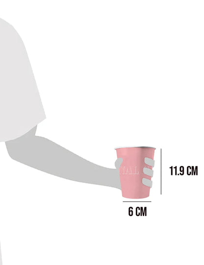 Détail des dimensions des gobelets américains rose pastel en carton recyclable