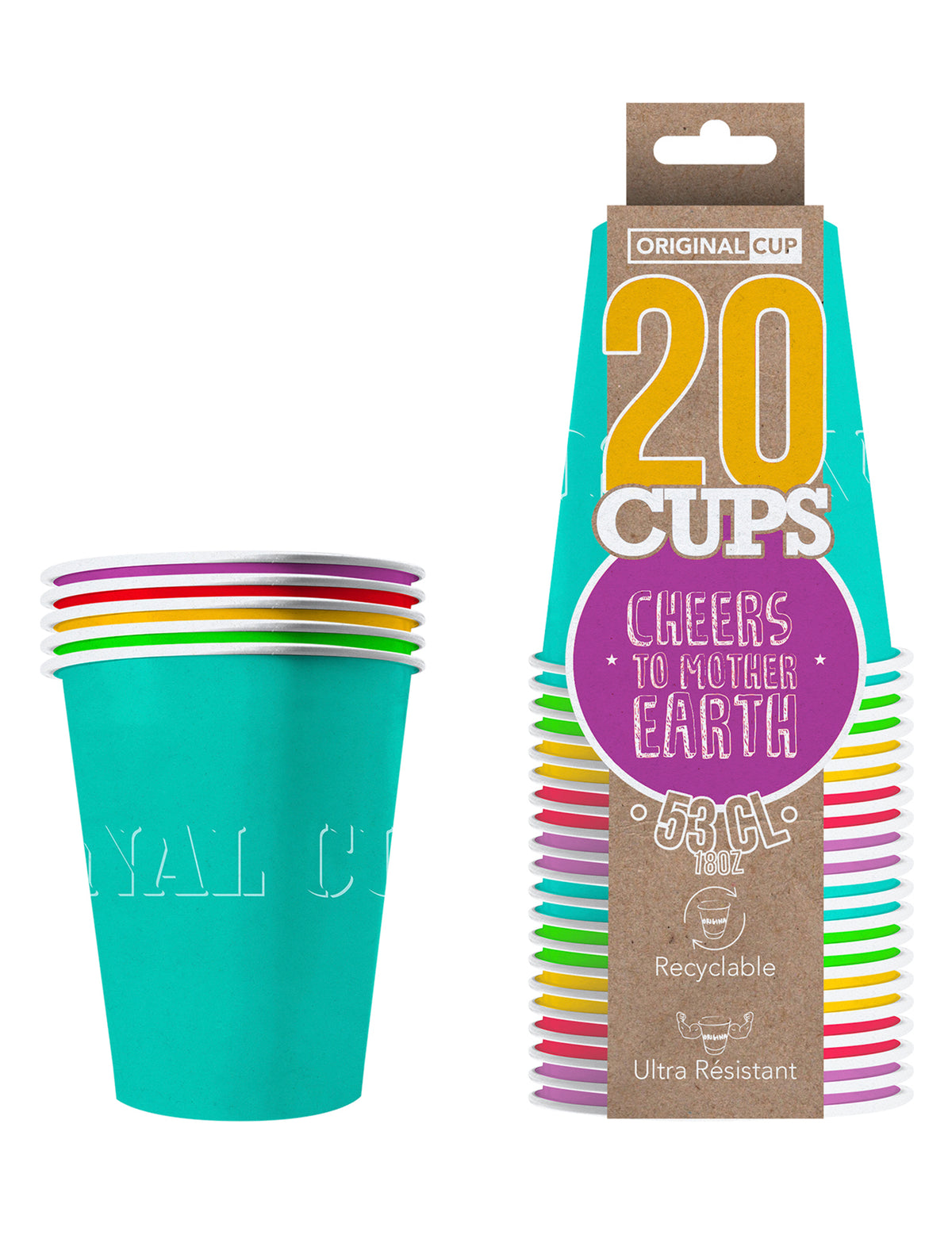 Vue de l'emballage et du pack de gobelets américains carton recyclable Summer