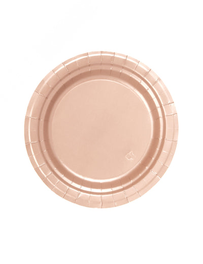 Assiettes en carton rose gold pour fête métallisées