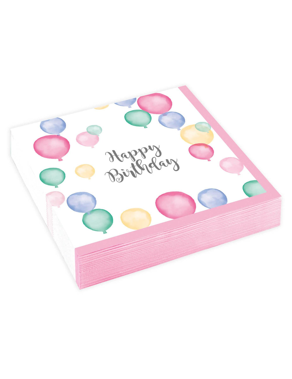 papírové ubrousky Happy Birthday balónky pastel pro oslavu bílé a růžové s akvarelovými motivy