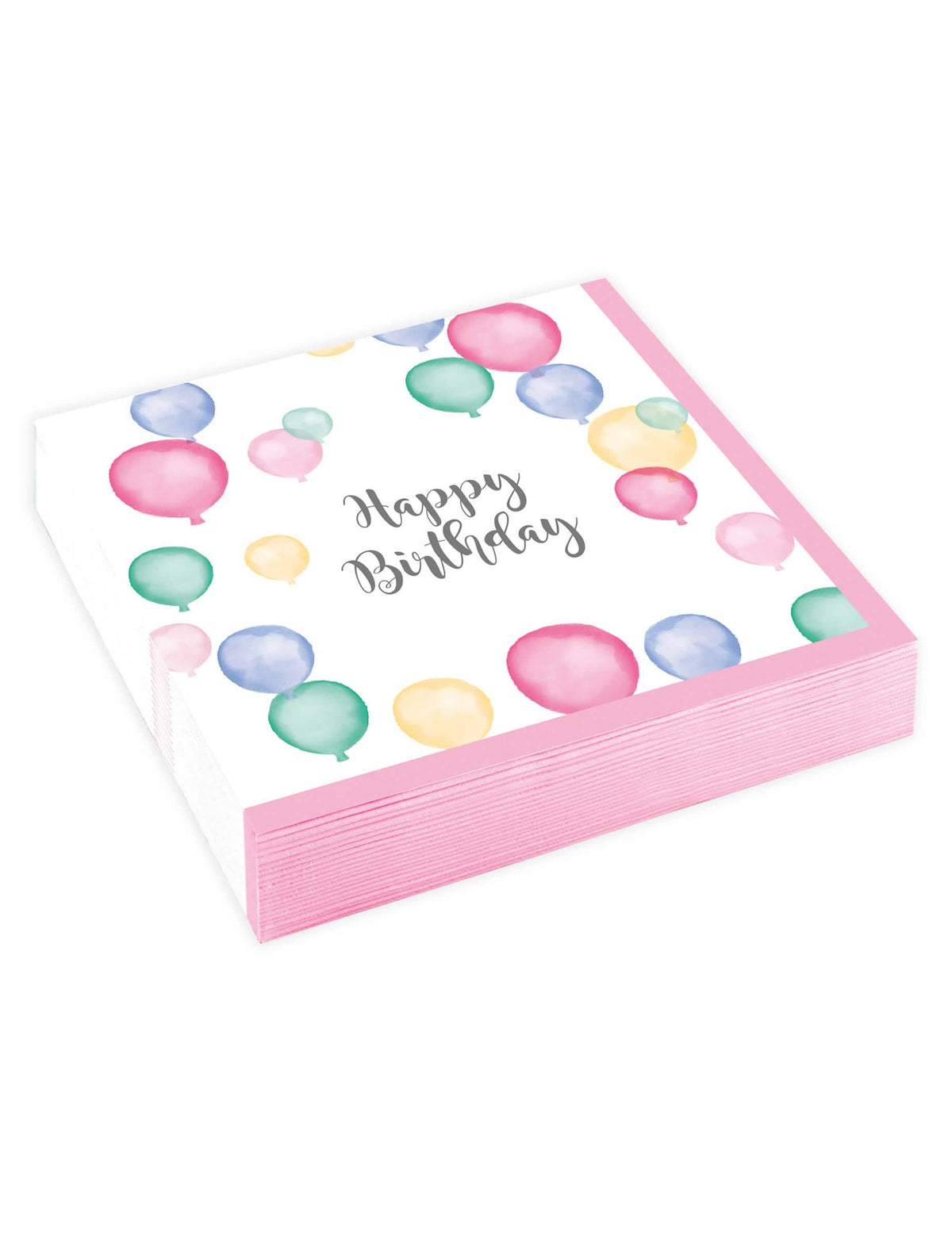 papírové ubrousky Happy Birthday balónky pastel pro oslavu bílé a růžové s akvarelovými motivy