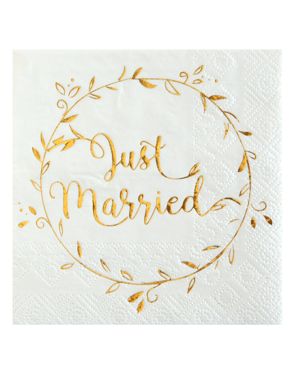Serviettes en papier Just Married pour mariage blanches et dorées métallisées