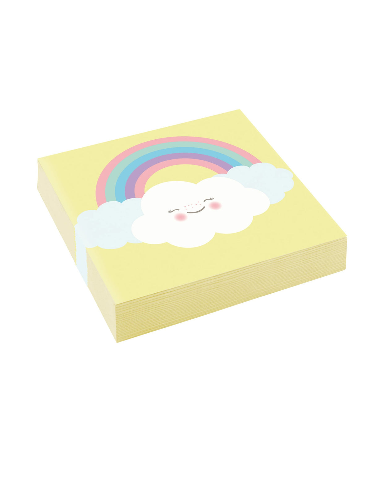 Serviettes en papier petit nuage pour fête jaunes pastel arc-en-ciel
