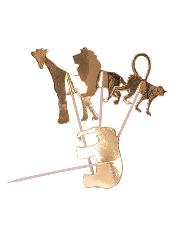 20 dřevěných trsátek zvířátek ze zlaté džungle 12.5 cm na dorty