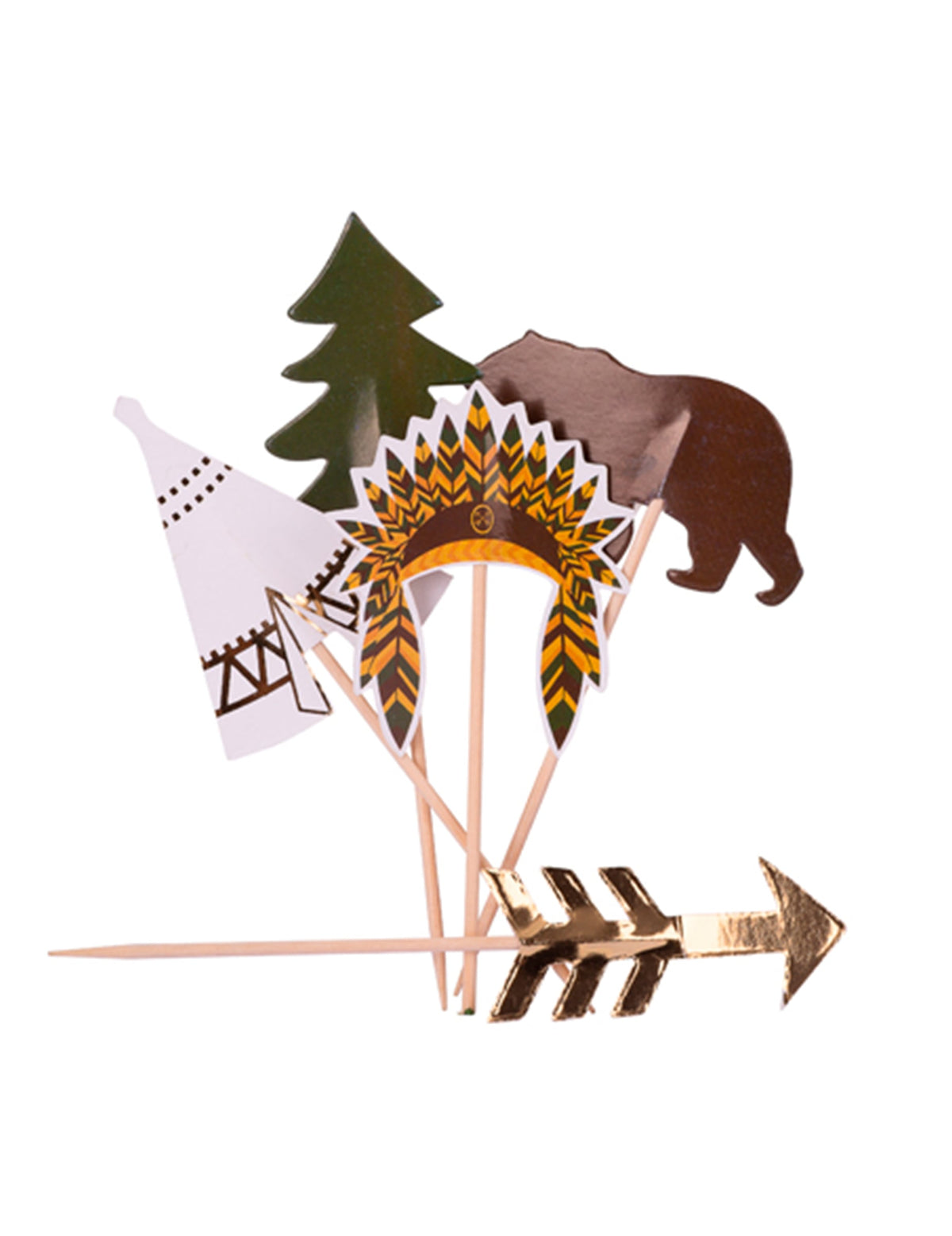 Pics en bois Indian Forest pour gâteaux avec dorure