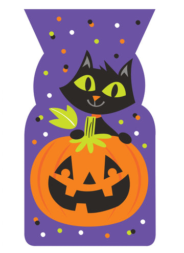 20 plastových sáčků fialové kočky a dýně 13 x 23 cm na Halloween