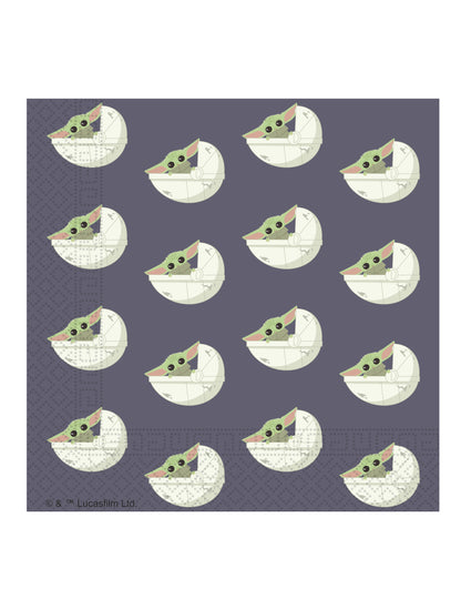 Serviettes en papier bébé Yoda The Mandalorian violettes avec Grogu dans son berceau