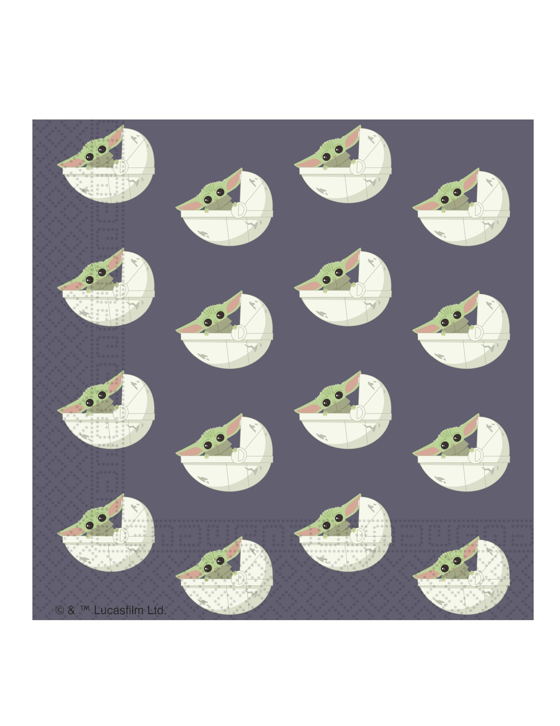 Serviettes en papier bébé Yoda The Mandalorian violettes avec Grogu dans son berceau