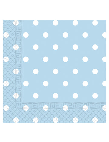 20 nebesky modrých papírových ubrousků s bílými puntíky 33 x 33 cm