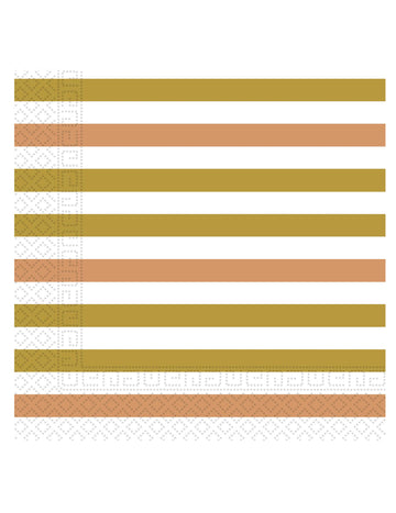 20 papírových ubrousků se zlatými, růžovými a měděnými pruhy 33 x 33 cm