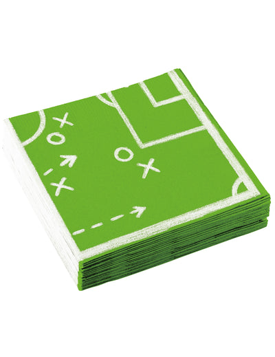 Serviettes en papier Football pour fête vertes et blanches avec motif tactique