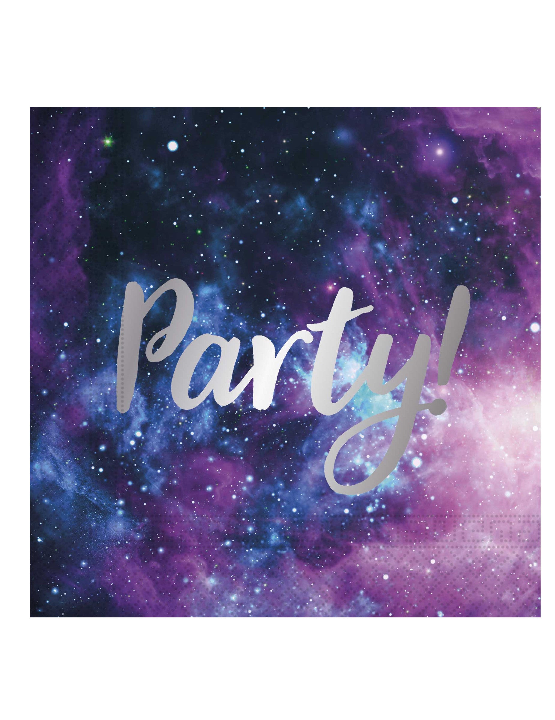 Serviettes en papier galaxy party pour anniversaire violet et bleu avec inscription argentée