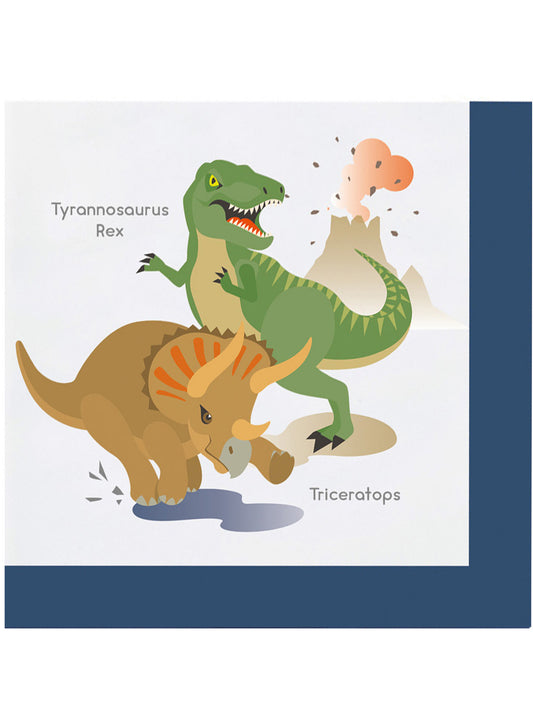 Serviettes en papier grands dinosaures pour anniversaire bleu marine avec T-Rex vert et Triceratops