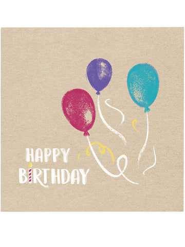 20 šťastných narozenin kraftových a modrých papírových ubrousků 33 x 33 cm s barevnými balónky