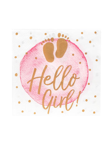 20 růžovo-zlatých papírových ubrousků Hello Girl 33 x 33 cm