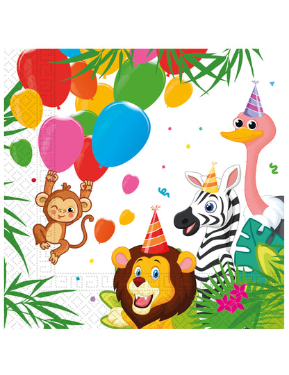 Serviettes en papier jungle balloons pour enfant multicolores avec animaux