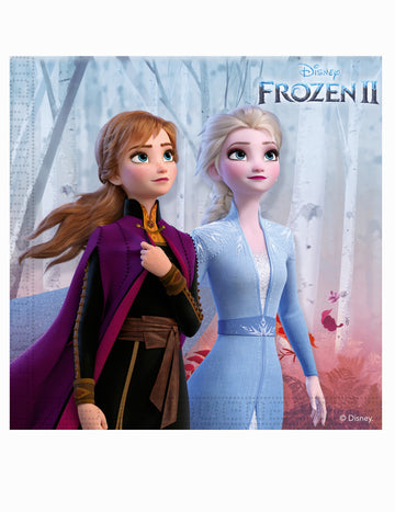 Papier-Servietten "Frozen - Die Eiskönigin 2" in Blau und Lila mit Anna und Elsa