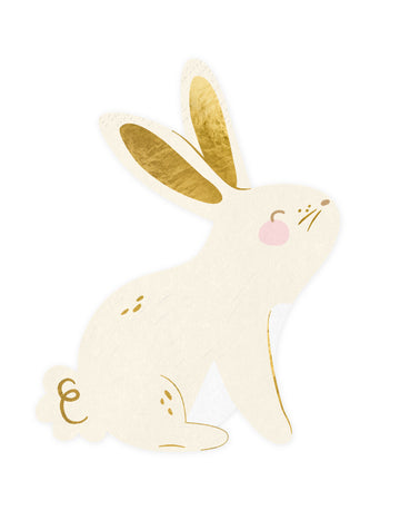20 bílých a zlatých papírových ubrousků 25 x 32 cm tvar králíka