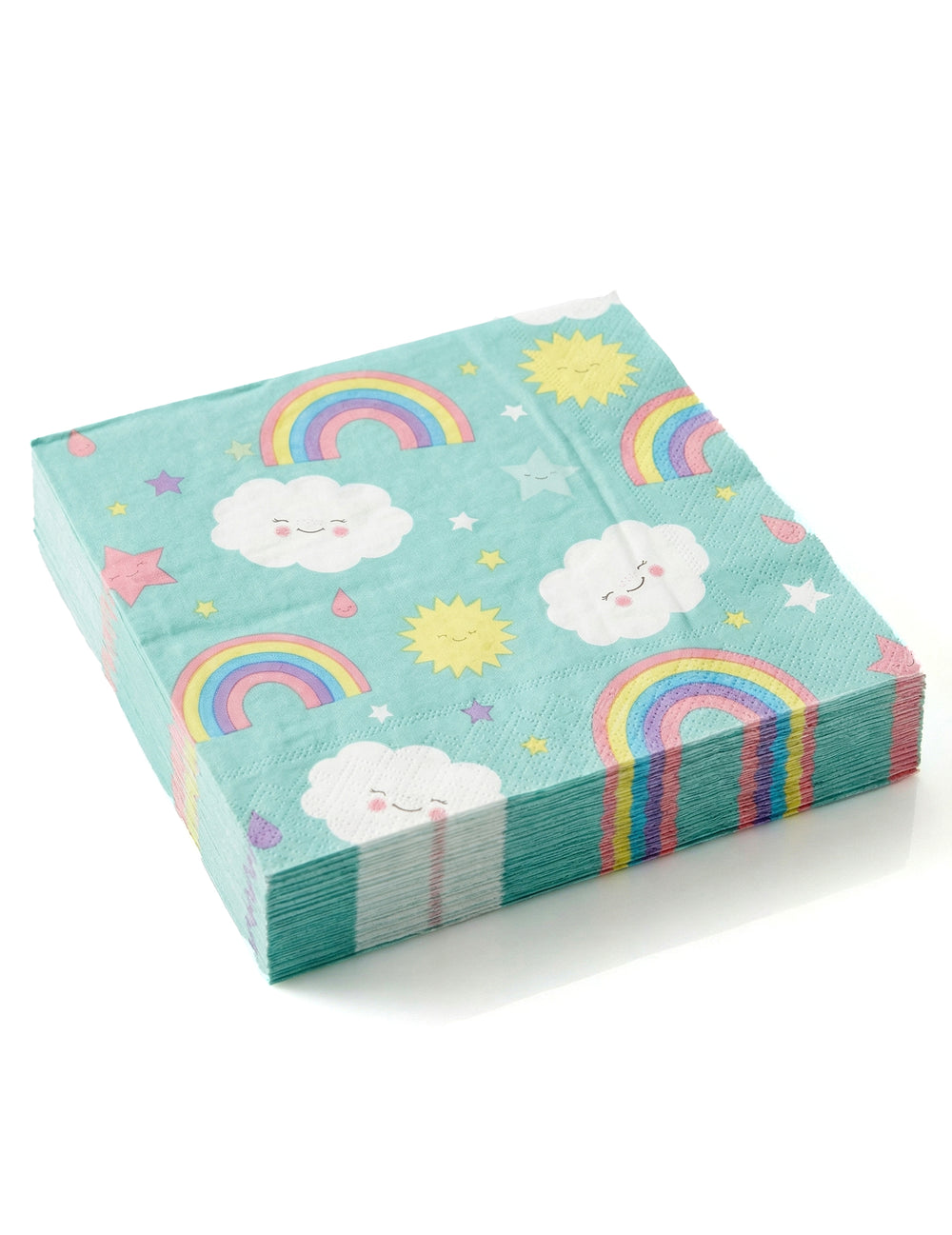 Serviettes en papier petit nuage arc-en-ciel bleu turquoise avec motifs souriants