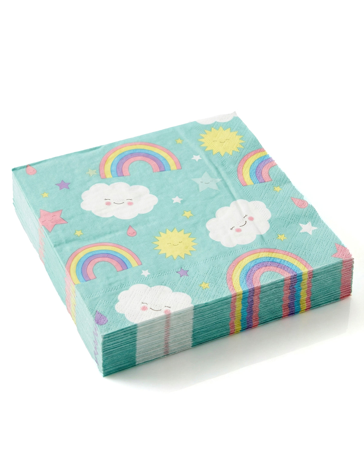 Serviettes en papier petit nuage arc-en-ciel bleu turquoise avec motifs souriants