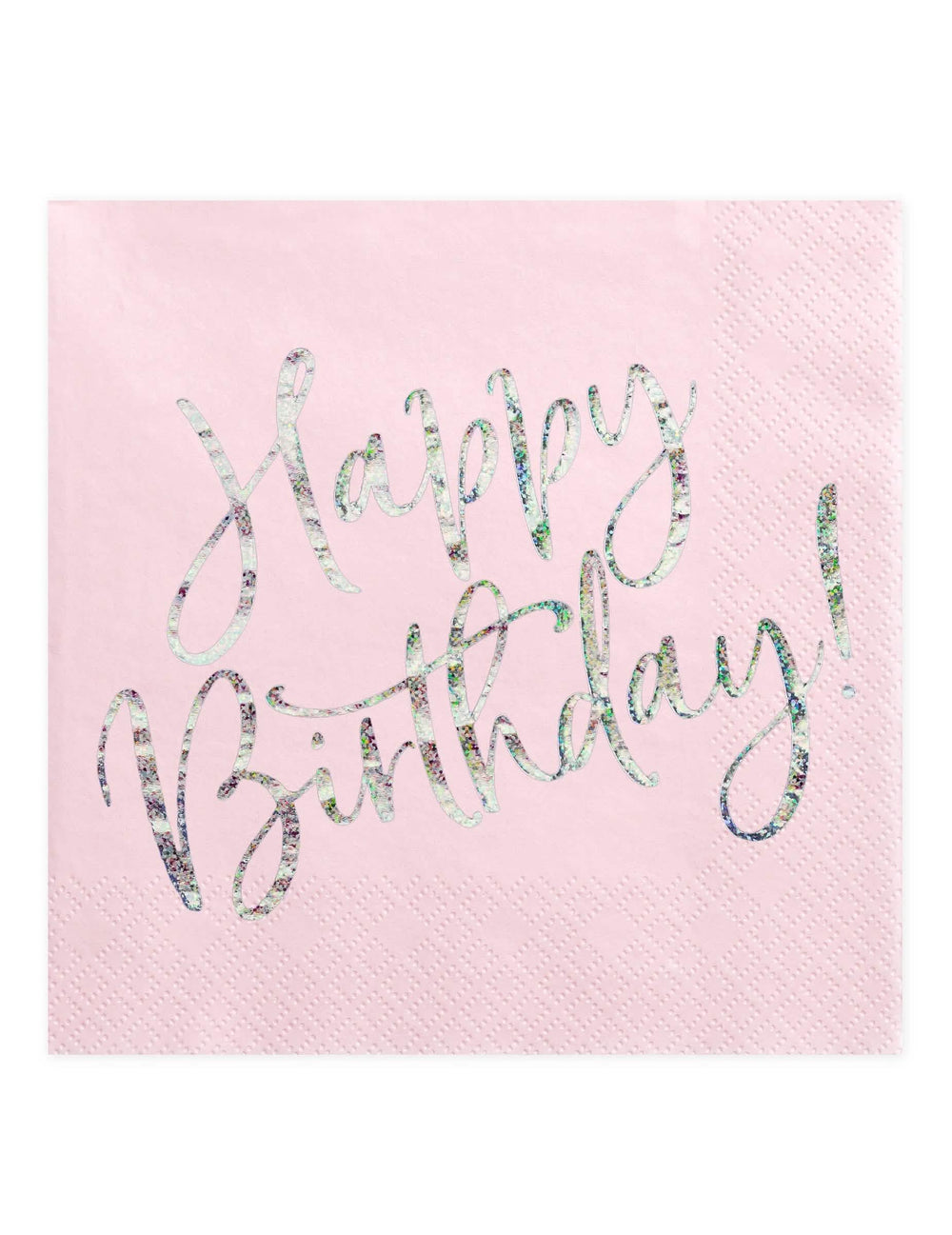 papírové ubrousky Happy Birthday pro narozeninovou párty v růžová iridescentní