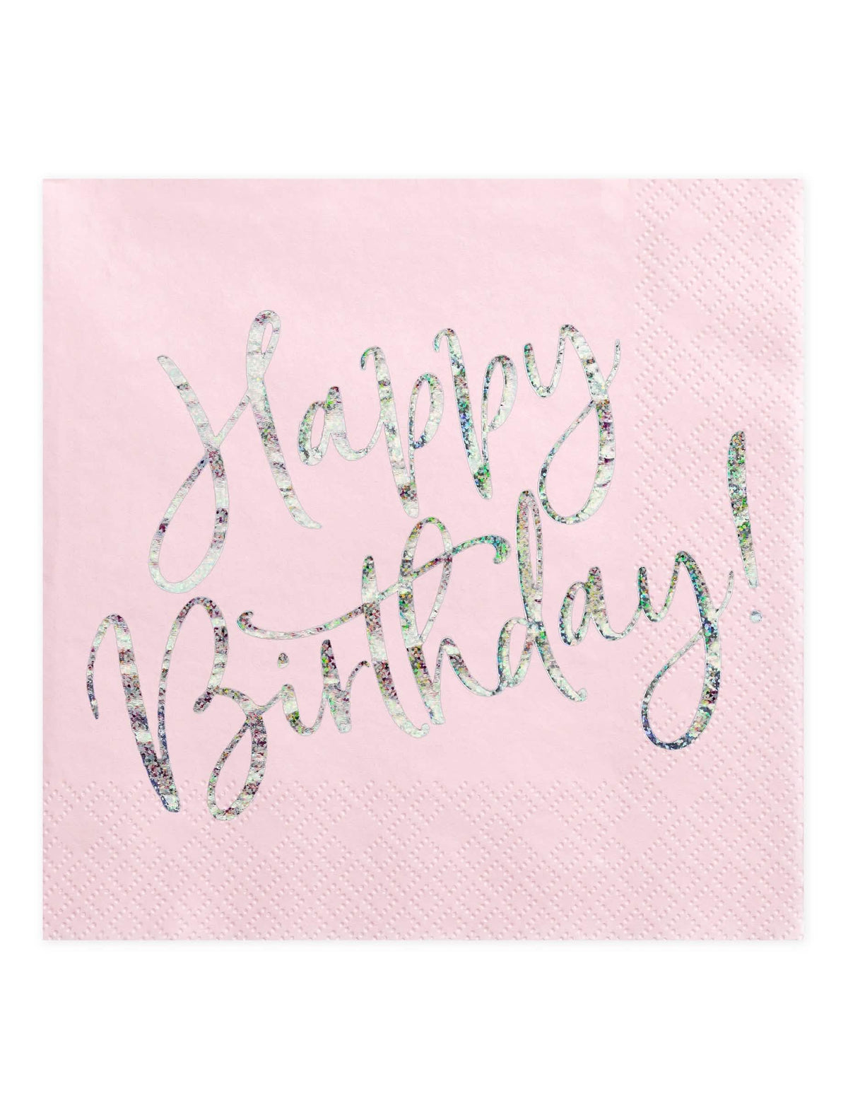 papírové ubrousky Happy Birthday pro narozeninovou párty v růžová iridescentní