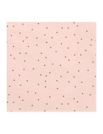20 světle růžových papírových ubrousků se zlatými puntíky 33 x 33 cm