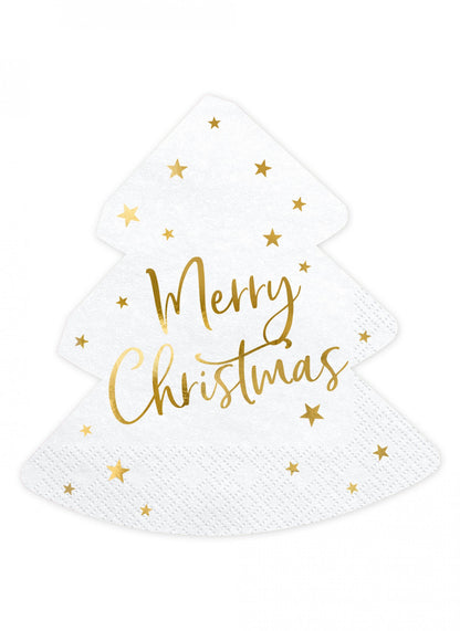 20 bílých a zlatých papírových ubrousků Veselé Vánoce 16.5 cm dekorativní