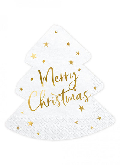 Serviettes en papier sapin Merry Christmas blanc et or décoratives