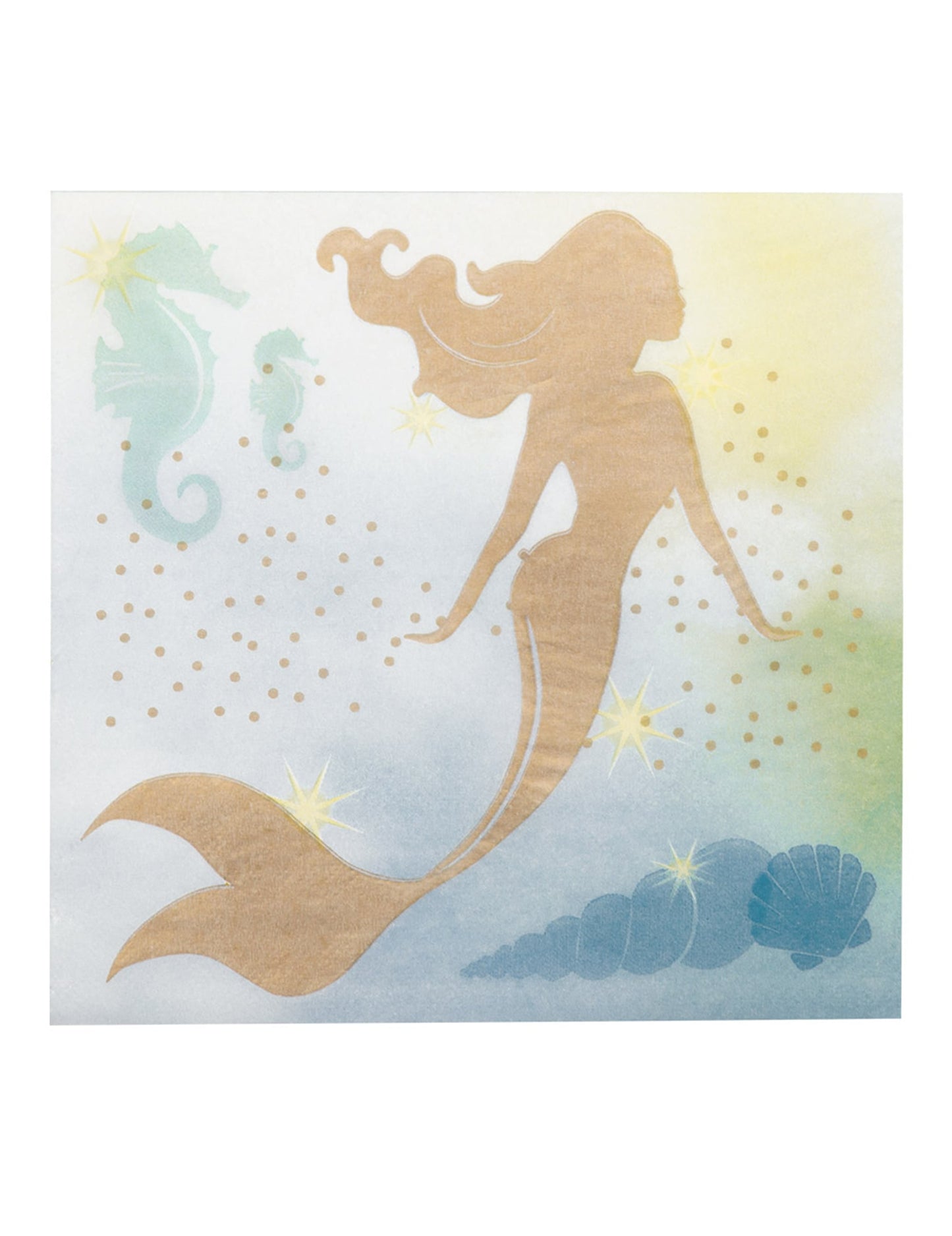 Serviettes en papier sirène pour enfant dorée et bleue