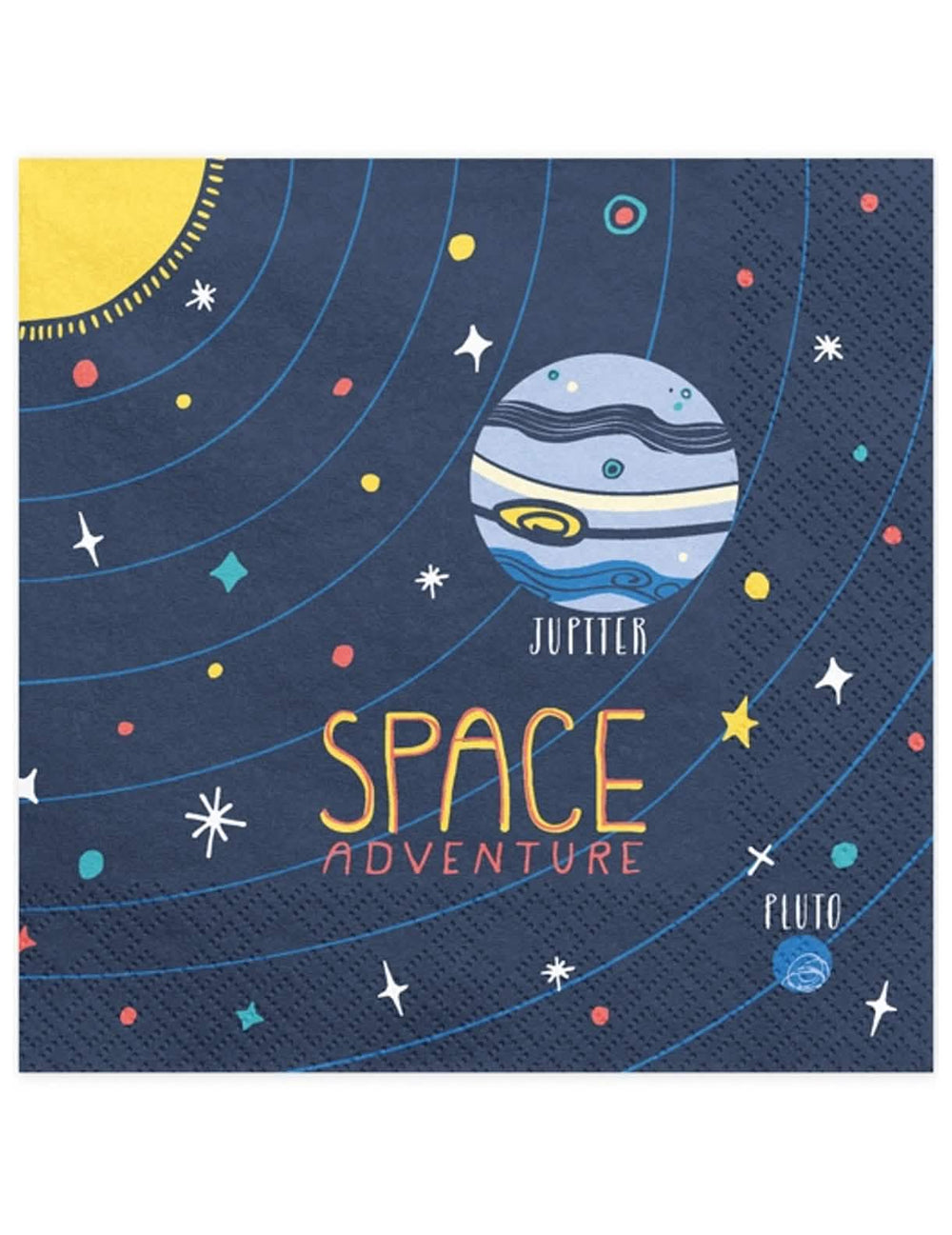 papírové ubrousky Space Adventure pro modrou párty s planetami a hvězdami