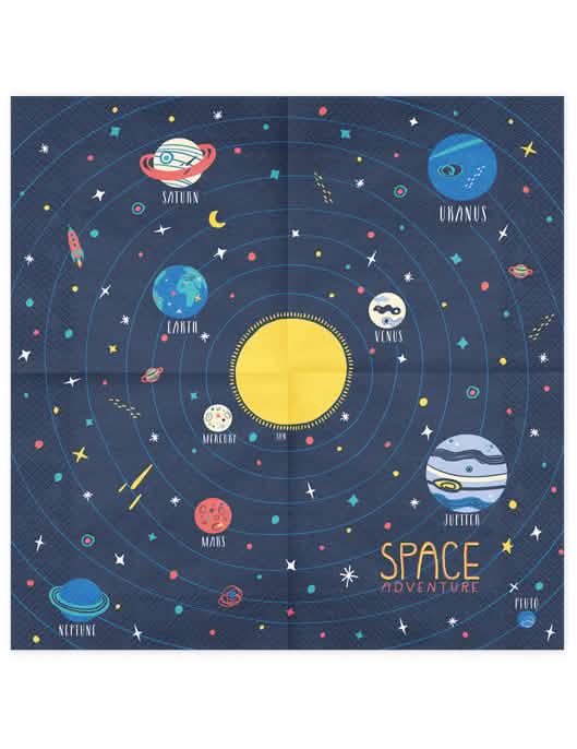 Detail motivu sluneční soustavy na papírové ubrousky Space Adventure