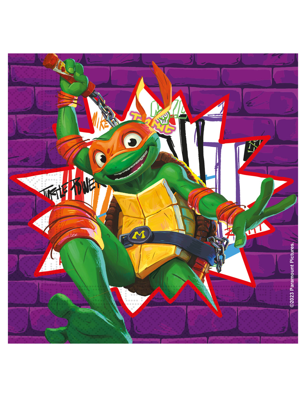 Illustration de Michelangelo avec nunchaku des serviettes en papier Tortues Ninja next generation