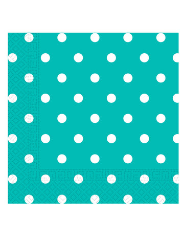 20 tyrkysových papírových ubrousků s bílými puntíky 33 x 33 cm