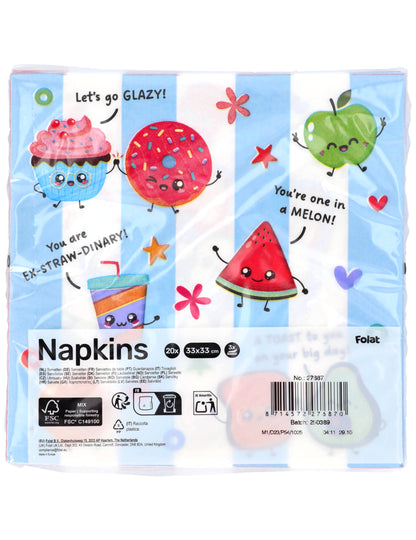 20 ubrousků Kawaii Party 33 x 33 cm