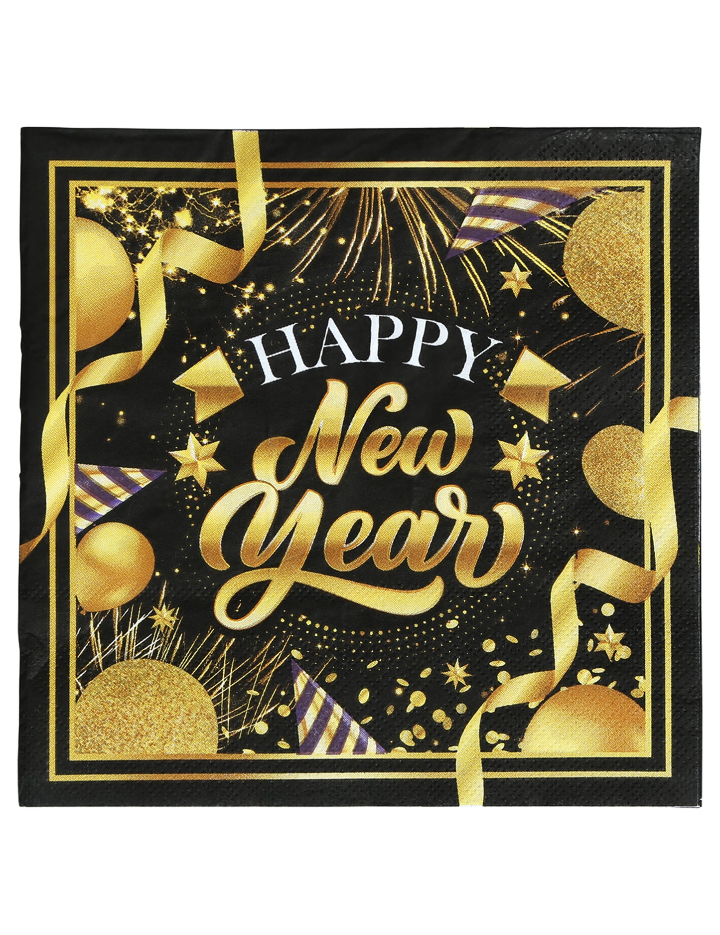 20 papírových ubrousků pro šťastný nový rok černé a zlaté 33 x 33 cm