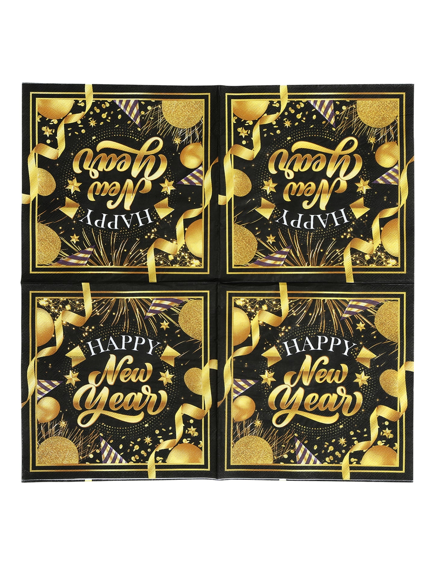 20 papírových ubrousků pro šťastný nový rok černé a zlaté 33 x 33 cm