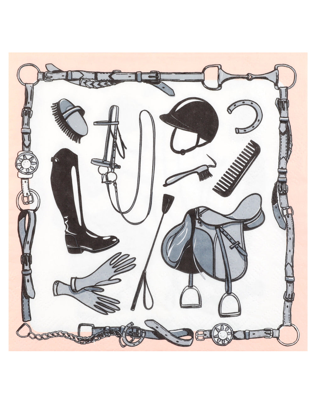 Serviettes en papier équitation rose et gris