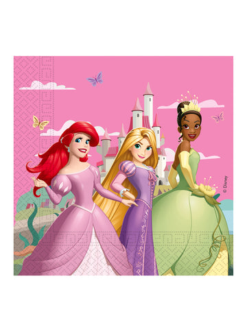 Serviettes Princesses Disney pour enfant rose avec Ariel, Raiponce et Tiana