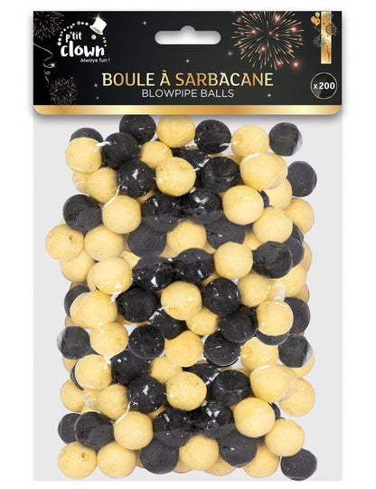 200 černých a zlatých foukačekových kuliček 