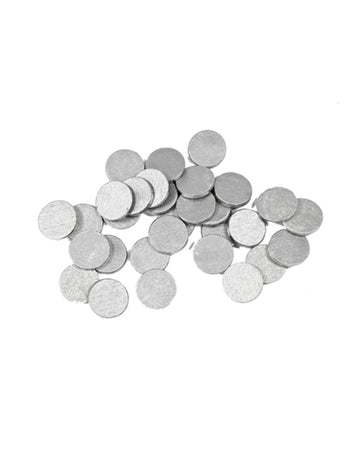 24 stříbrných kulatých konfet na stůl 1.2 cm