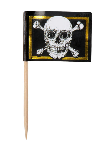 24 dřevěných pirátských vlajkových trsátek Jolly Roger 7 cm