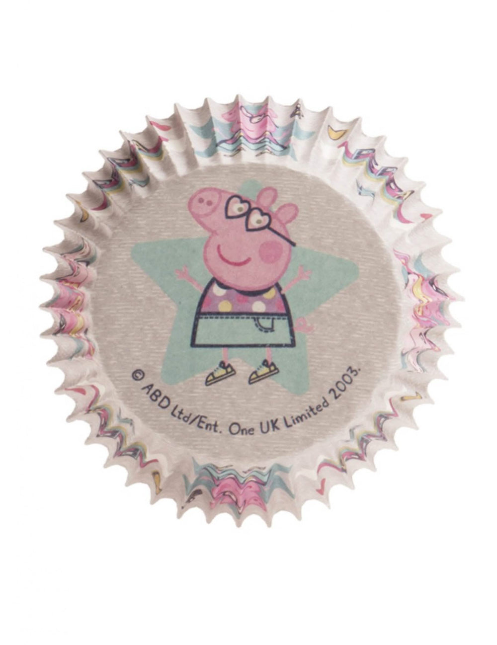 Pohled na motiv na dně papírové formy na cupcakes Prasátko Peppa