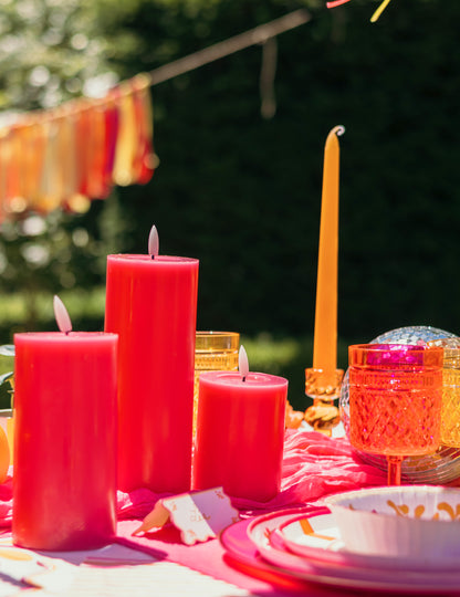 3 Kerzenhalter aus Glas in Rosa, Gelb und Orange, 10 cm