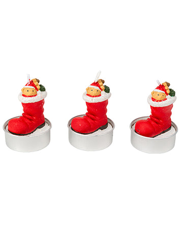 3 svíčky do bot Santa Claus s medvídkem 5,5 x 3,5 cm
