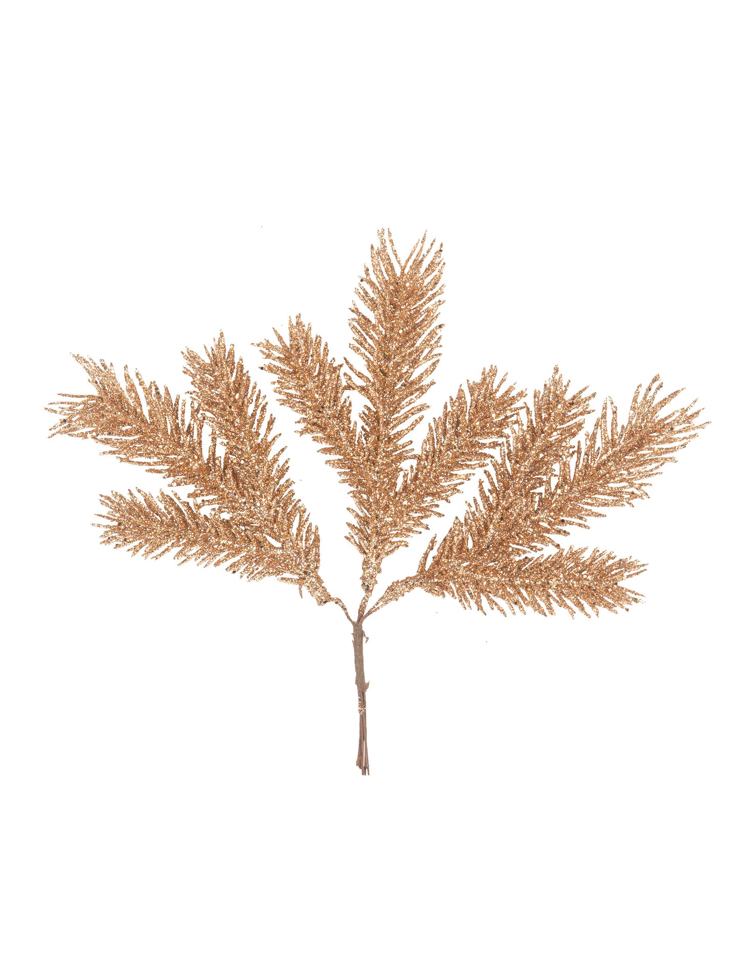 3 růžové zlaté třpytivé větve jedle 17 cm na stopce