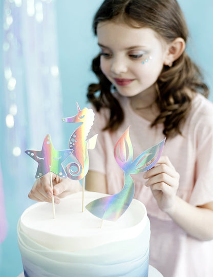 3 Dort Topper Holografická mořská panna 24,5 cm