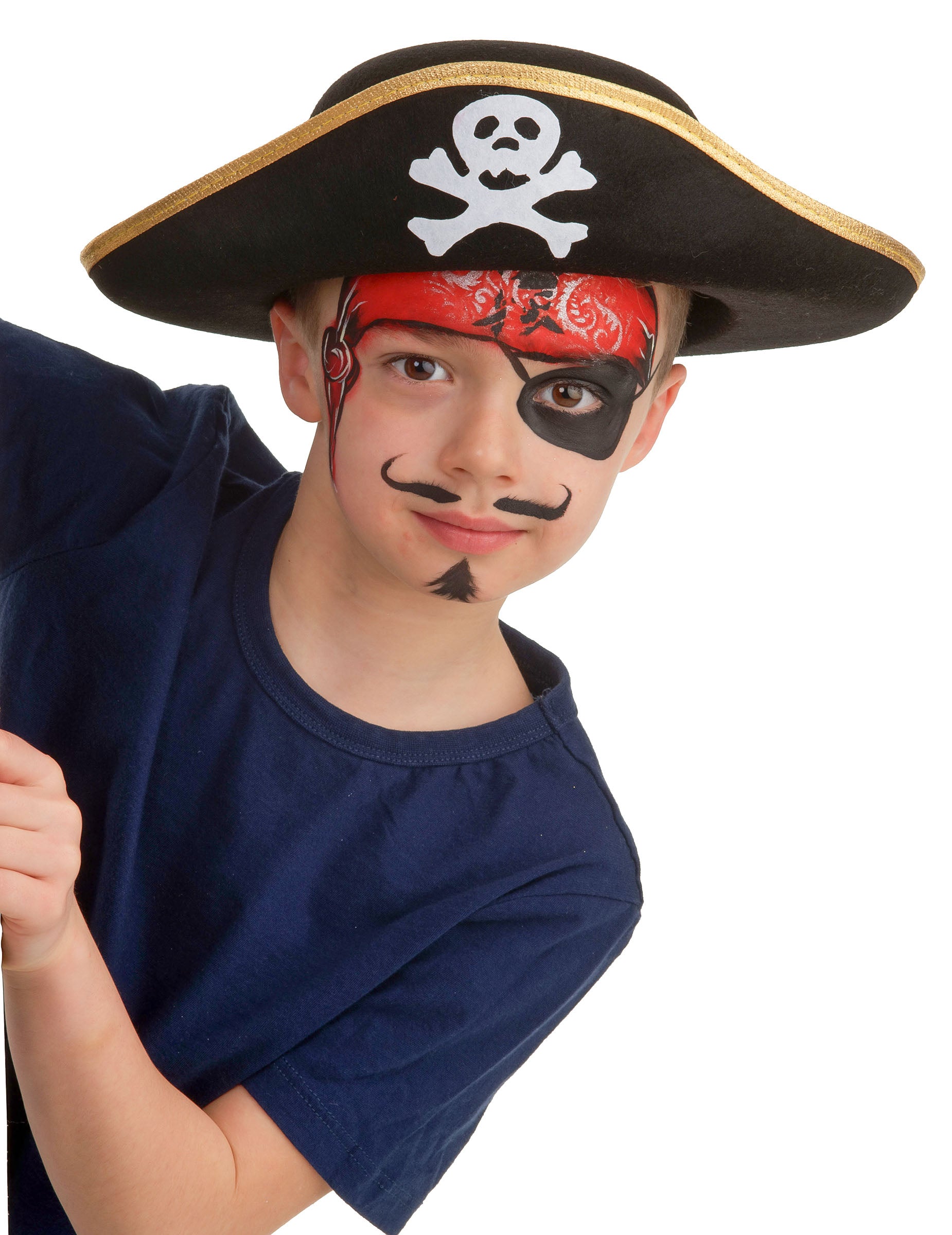 Détail du maquillage de pirate des crayons de maquillage pour adulte et enfant blanc noir et rouge