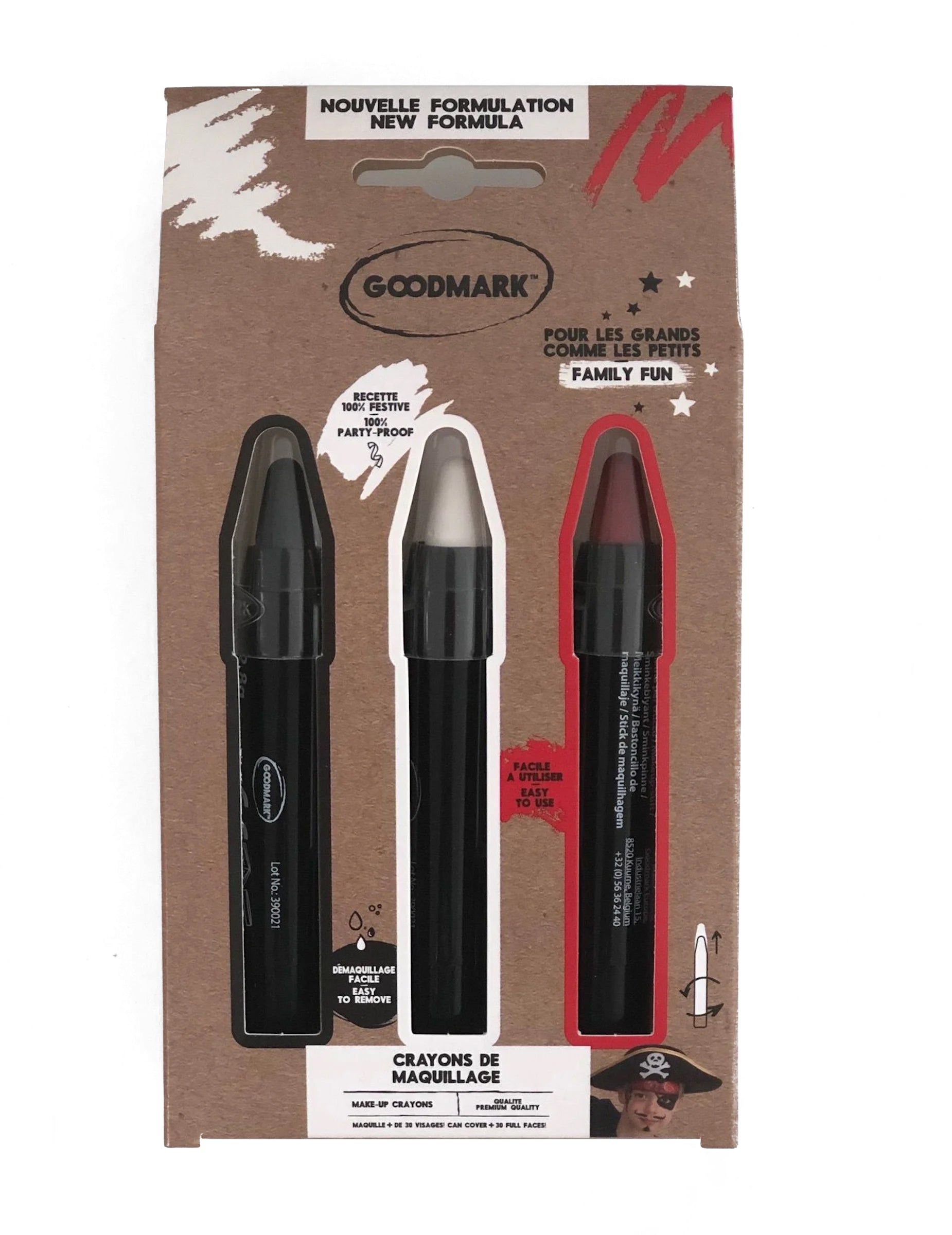 Crayons de maquillage pour adulte et enfant blanc noir et rouge