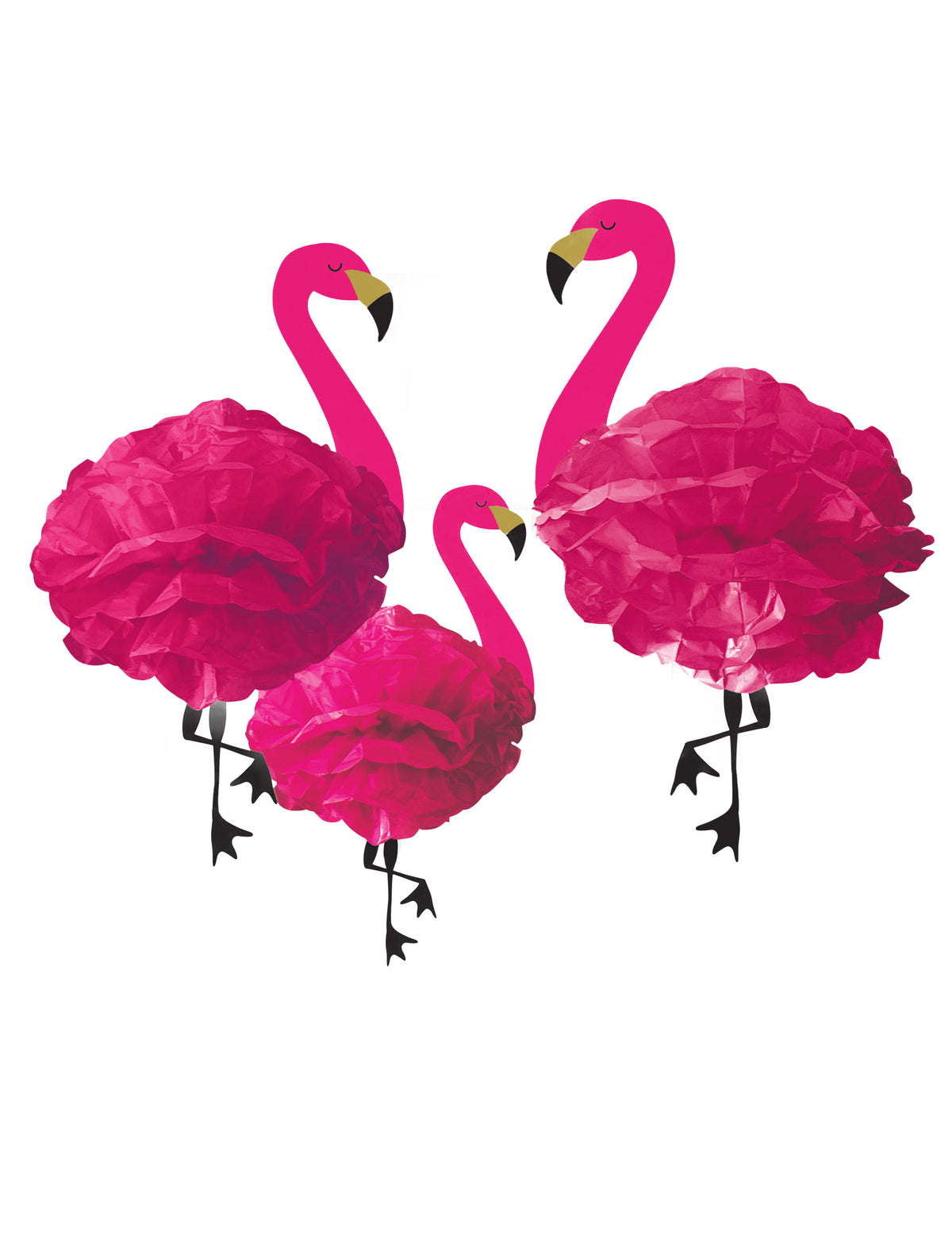 3 décorations à suspendre en papier flamants roses thème tropical rose fuchsia